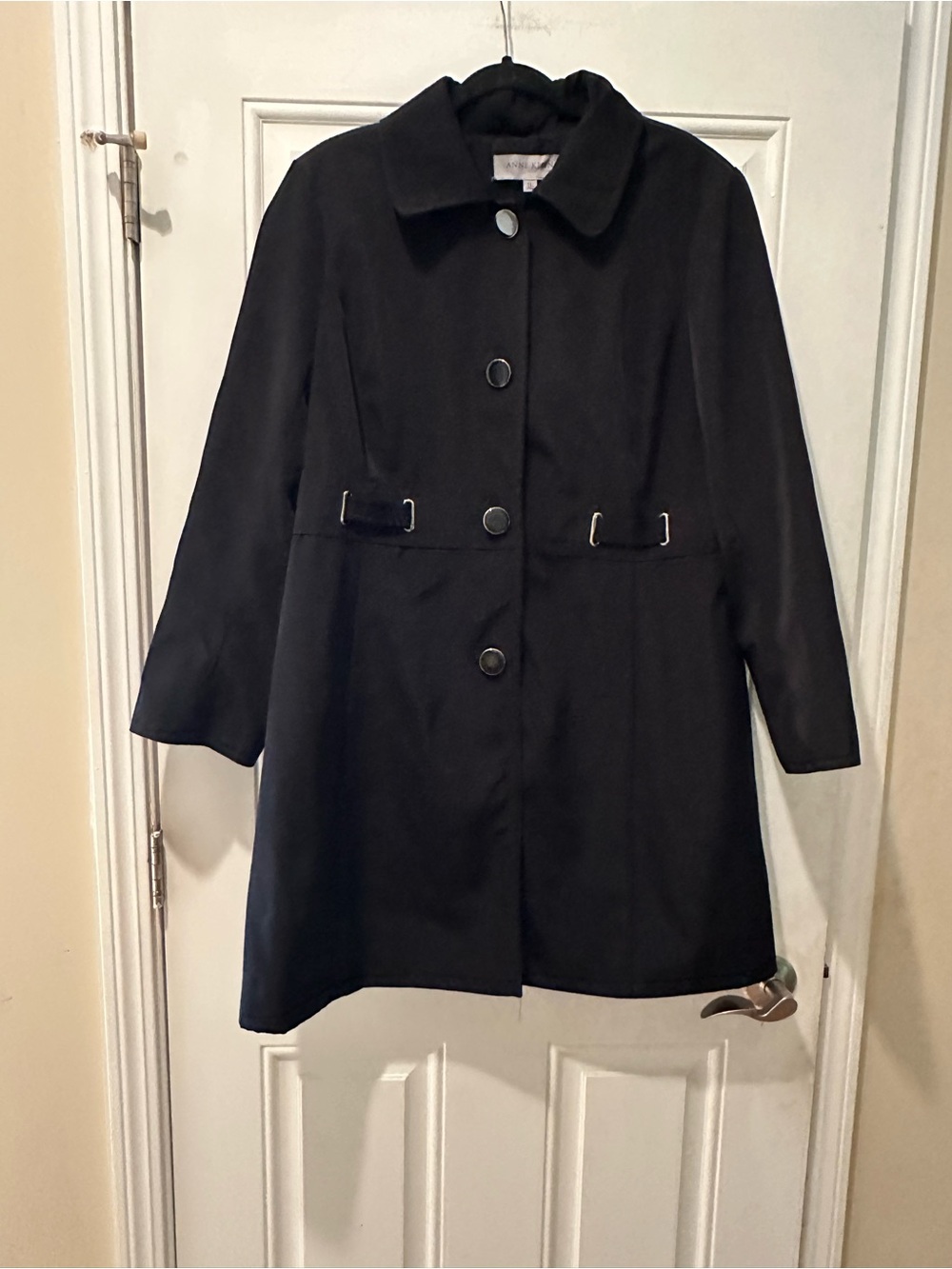 Anne Klein Black Single-Breasted Trench Coat with pockets-Super cute!